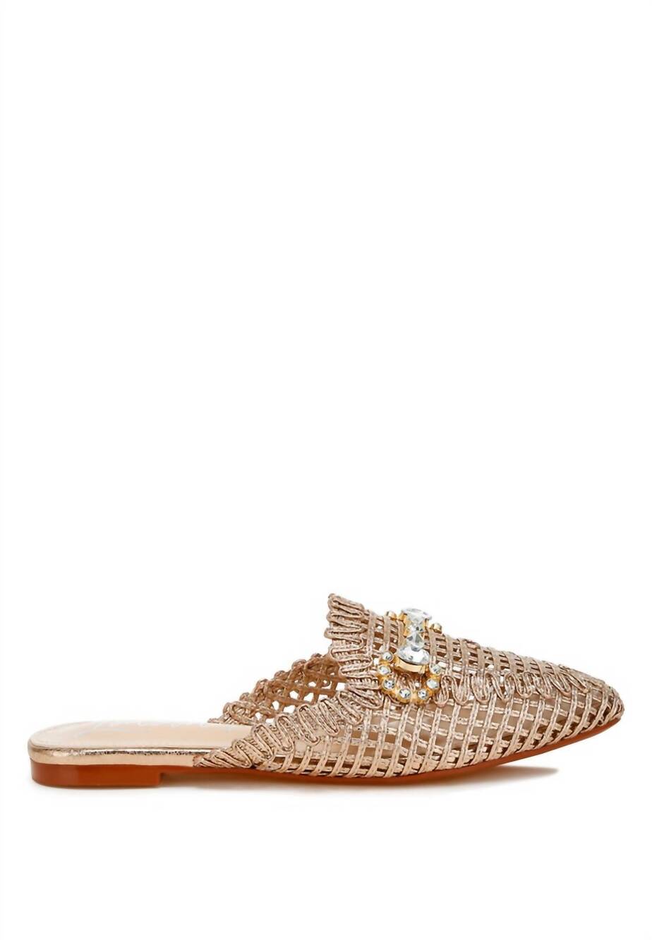 NEW EXE women's bedazzled woven mule slides shoe in gold